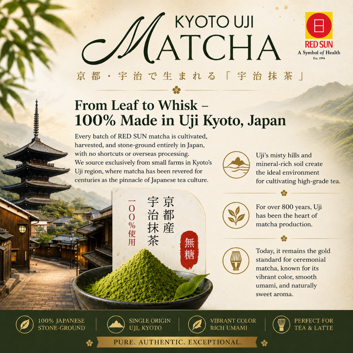 RED SUN Kyoto Uji Matcha Powder Ceremonial Grade First Harvest Tencha